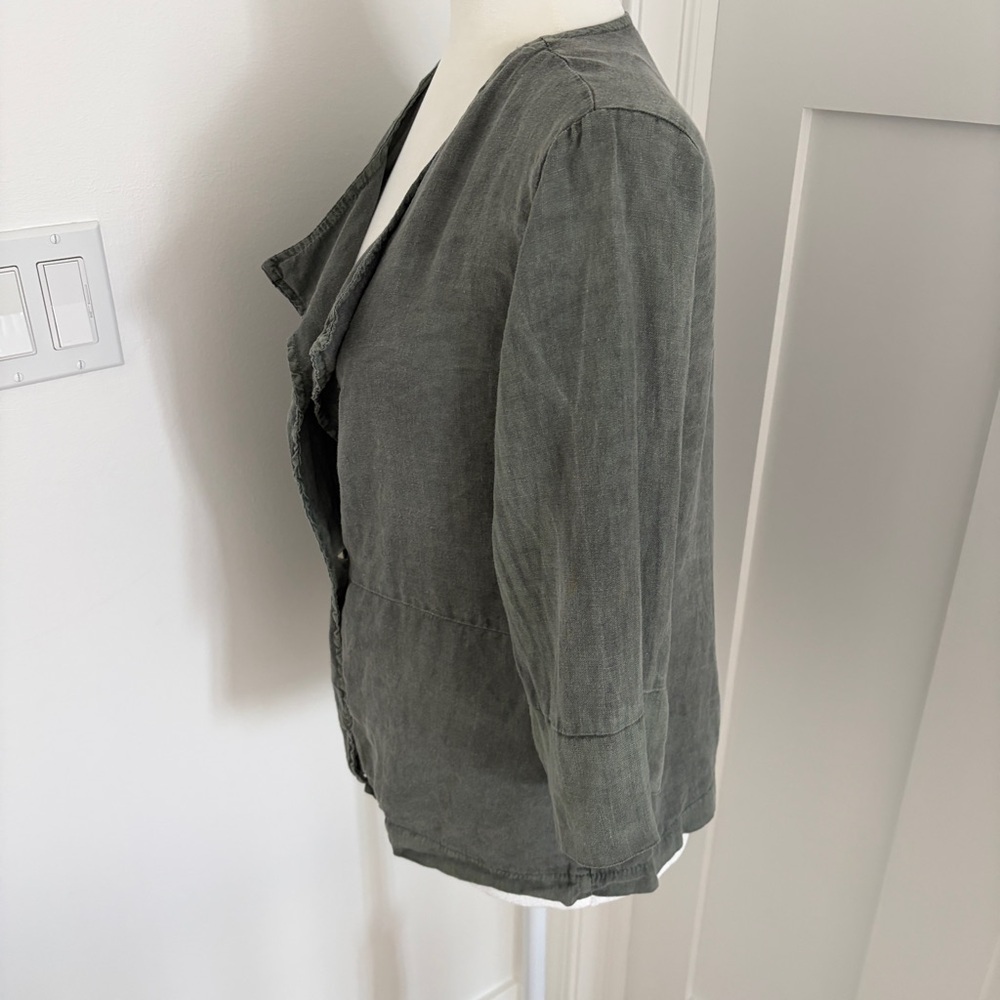 Viola Borghi Italy Linen Jacket Womens S Green Lagenlook Lightweight Button*F5 - Picture 2 of 3